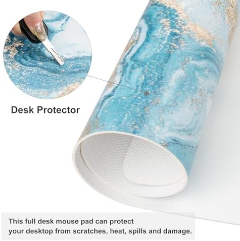 QiyI PU Leather Large Mouse Pad, 31.5" x 15.7", Blue White Marble - Image 4