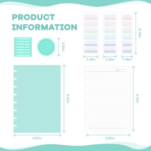 Discbound Notebook, 8-Disc Disbound Planner with Removable Pages, 180 Pages Spiral Notebook, Poly Cover Discbound Planner for Work, Travel, Note Taking(With Index Sticker),Green,A5 - Image 2