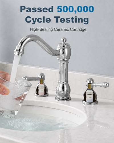 Aolemi Widespread Bathroom Sink Faucet 3 Hole Metal Lever Polish Chrome - Image 6