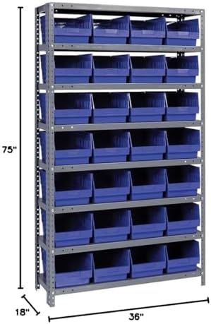 Quantum Storage Systems 1875-SB808BL Solid Heavy Duty 8 Shelves 28 STORE-MAX Blue Bins 75" H x 36" W x 18" D - Image 2