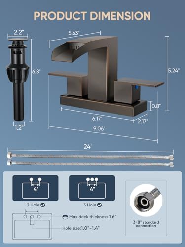 Cobbe Waterfall Bathroom Faucet, Bronze 4 Inch Centerset 3 Hole, 2 Pack - Image 7