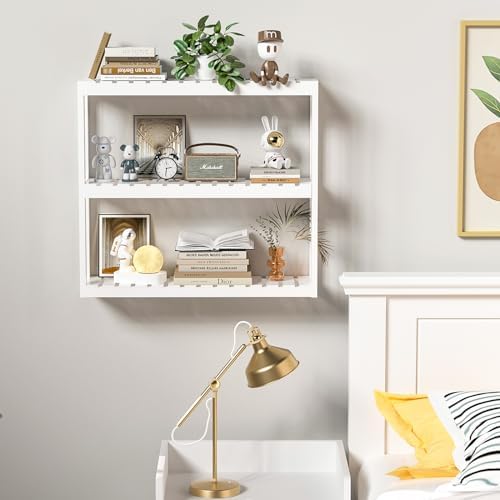 Domax Bathroom Shelves Over Toilet Storage - 3 Tier Wall Mounted Bamboo Bathroom Shelf Organizer Multifunctional Adjustable Layer Free Standing Utility Shelves for Bathroom Living Room Kitchen, White - Image 3