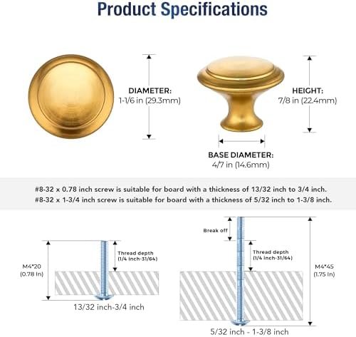 JOY DECOR Gold Cabinet Drawer Hardware,30mm Kitchen Cabinet Knobs,18 Pack - Image 3