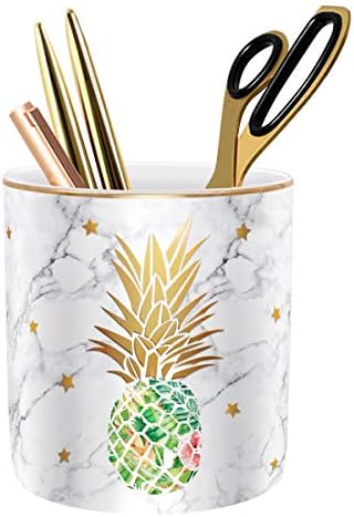 Large Capacity Colored Pencil Holder for Desk, Pineapple Pen Cup Holder, Pretty Office Accessories for Girls Women, Ceramic Organizers, Makeup Brush Holder for Home, Green Pineapple by WAVEYU