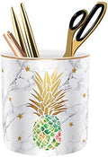 Large Capacity Colored Pencil Holder for Desk, Pineapple Pen Cup Holder, Pretty Office Accessories for Girls Women, Ceramic Organizers, Makeup Brush Holder for Home, Green Pineapple by WAVEYU