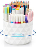 Desk Organizer, 360-Degree Rotating Pencil Pen Holders For Desk, Diamond Pattern Pen Organizer With 5 Compartments, Cute Desk Accessories Decor For Office, School,Home,Art Supply (White) by NUOZME