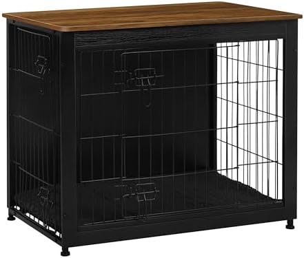 DWANTON 32.5" Dog Crate Furniture with Cushion, Wooden Kennel Table Indoor by DWANTON
