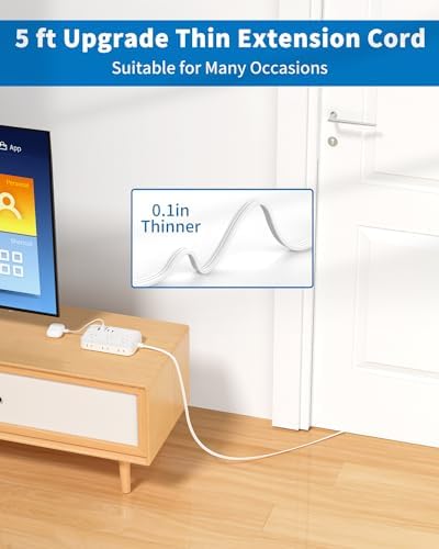 Power Strip with 6 Outlets 4 USB Ports(2USB C), Flat Extension Cord with Multiple Outlets, 1080 Joules, 5 ft Flat Plug Outlet Extender for Indoor, Office Supplies, Dorm Room Essentials - Image 4