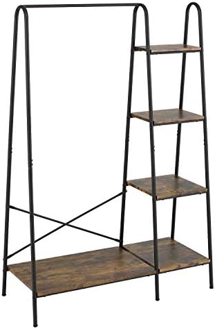 Finnhomy Rustic Clothes Rack, Clothing Rack for Hanging Clothes Heavy Duty Garment Rack with 5 Wood Shelves Freestanding Portable Closet Organizer for Bedroom/Entryway/Boutiques，Matte Black by Finnhomy