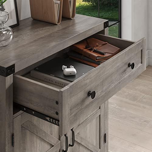 HOSTACK Kitchen Storage Cabinet, Farmhouse Coffee Bar Cabinet, Ash Gray - Image 6