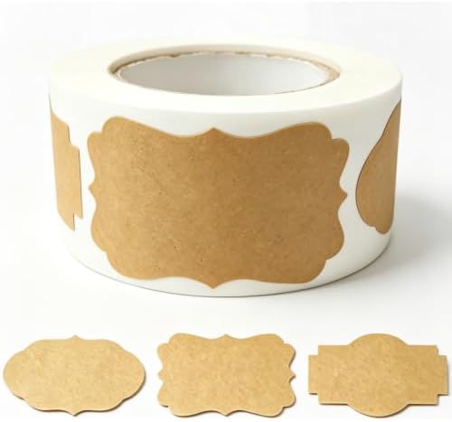 300 Pcs Gift Tag Name Labels Stickers, Kraft Blank Self-Adhesive Jar Labels for Storage Bins Essential Oil Spice Bottle Cosmetic Decoration Food Containers, Mason Labels Craft Presents Stickers by GOYOMI