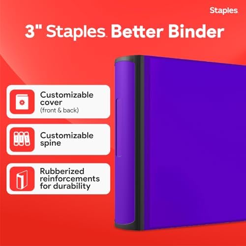 Staples Better 3-Inch D-Ring Binder, Purple, Heavy-Duty - Image 2