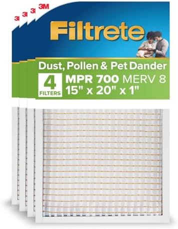 Filtrete 15x20x1 Air Filter, MERV 8, MPR 700, 4 HVAC Filters by Filtrete