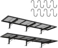 2 Pack Garage Wall Shelf, Heavy Duty Garage Shelving, 46"X 12.5" Wall Mounted Floating Shelves, Metal Hanging Storage Rack with 8 Hooks, Utility Organizer Max Load 320 LBS for Laundry Room, Workshop by Riciakik