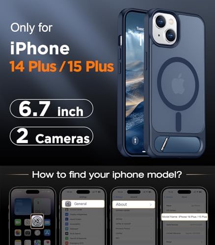 Temdan Magnetic Compatible with iPhone 15 Plus Case & iPhone 14 Plus Case, [Built-in Invisible Kickstand][Compatible with MagSafe][Military Grade Shockproof] Slim Translucent Matte Phone Case 6.7" - Image 2