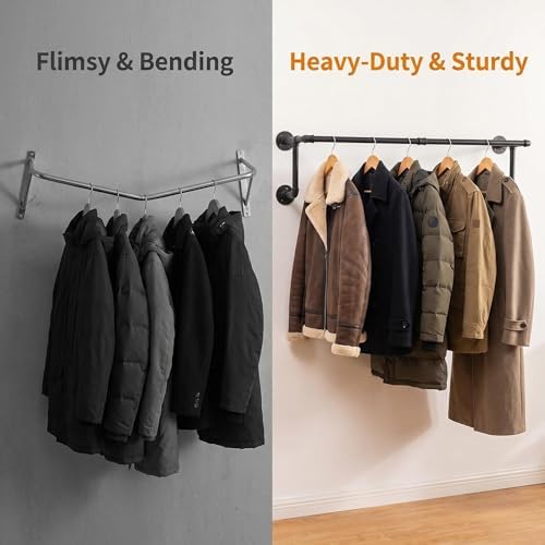 Industrial Pipe Clothing Rack, Hanging Clothes Rod, Wall Garment Rack - Image 7