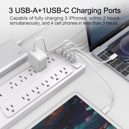 ALESTOR 6 Ft Surge Protector Power Strip with 12 Outlets and 4 USB Ports - Image 4