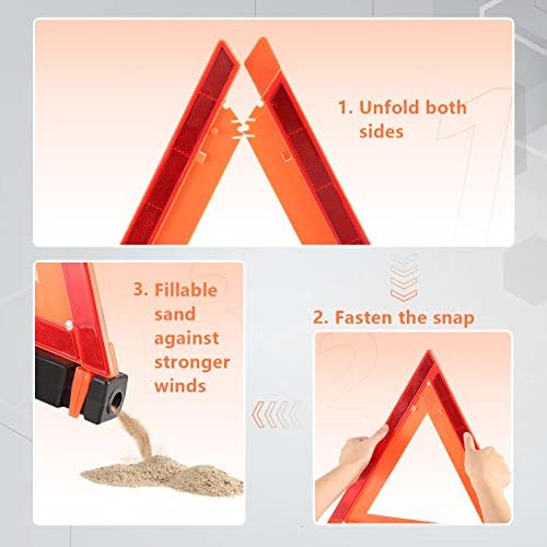 WORKKOOL 3 Pack Foldable Warning Reflective Triangles with Carrying Case, Heavy Base Roadside Triangles for Vehicles Breakdown, Safty Reflector DOT Approved(Sand Filled)… - Image 3
