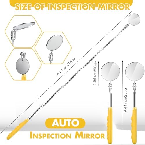 Copkim Telescoping Inspection Mirror for Mechanics,Yellow,Round - Image 2