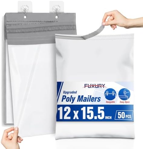 Fuxury Poly Mailers 12x15.5 50PC Shipping Bags for Small Business White by Fuxury