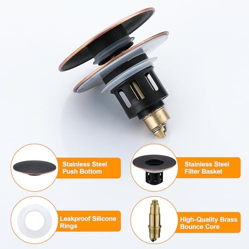 TIORIY Bathroom Sink Stopper, Pop Up Sink Drain Plug, Oil Rubbed Bronze - Image 7