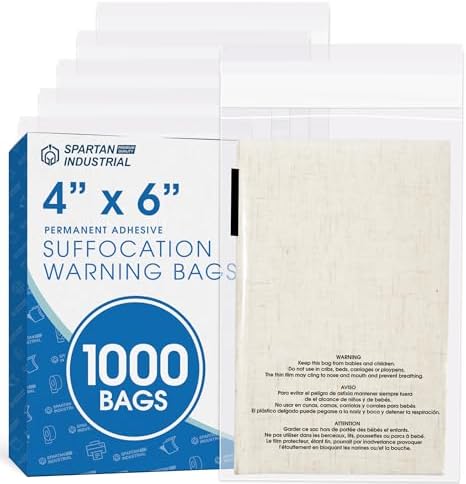 4” X 6” (1000 Count) Self Seal Clear Poly Bags with Suffocation Warning by SpartanIndustrial