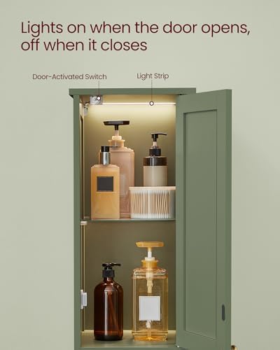 VASAGLE Tall Storage Cabinet with Lights, Slim, 11.8" W, Forest Green - Image 4