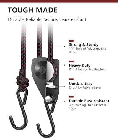 Ratchet Tie Down Straps, 1/4" Adjustable Rope Hangers 8 Pack, 12FT Tie-Down - Image 4