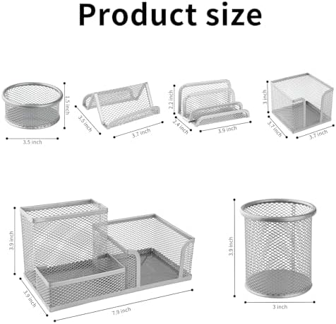 6 Pack Mesh Metal Desk Organizer Stationery Storage Set Silver - Image 5