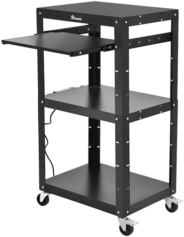YITAHOME AV Cart with 16.4ft Cord, Keyboard Tray & 2 Locking Brakes Black by YITAHOME