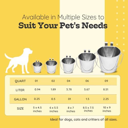1 quart Stainless Steel Flat Sided Bucket with Dual Hooks | 0.25 gal Durable Food & Water Bowl for Dog Cat Bird & Small Animals | Fits kennel Cage Critter Crate | Hanging Utility Pet Pail - Image 5