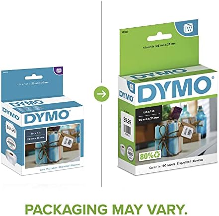 DYMO Authentic LW Multi-Purpose Square Labels, for LabelWriter Printers, Great for Barcodes, 1" x 1", 1 Roll of 750 - Image 2