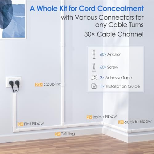 Yecaye TV Cord Hider Wall Mounted, 472in Cord Cover, W0.98in H0.51in, White - Image 3