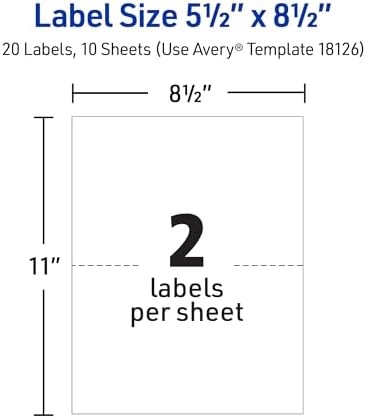 Avery Half-Sheet Printable Shipping Labels, 5.5" x 8.5" Customizable Stickers, White, 20 Blank Mailing Labels, Great for Mailing, Shipping, Organizing, and More (18126) - Image 5