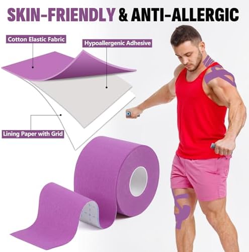 5 Rolls Purple Kinesiology Tape, 2 inch x 16.4 Feet Kinetic Tape - Image 3