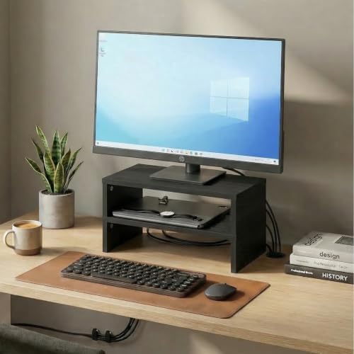 Furinno CLASSIC Monitor Stand Riser Set of 2, 15.7" Wide Dual Monitor Riser, Stackable Separable Laptop Stand for Desk, Desktop Organizers and Accessories, for Office Supplier, Espresso - Image 6