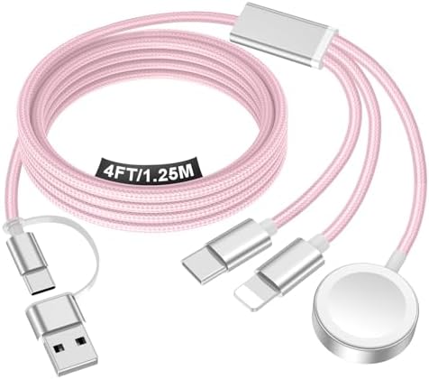 Travel Essentials for Apple Watch Charger,iPhone Charger,3 in 2 Type C/Lightning/Magnetic Travel Charging Cable,Portable Multi Charging Cable for Apple Watch, iPhone 17‑11,Samsung S26,Car,iPad-4FT by Accessoriesforphoneandelectricproducts