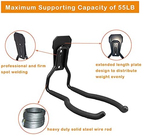 Garden Power Tool Hanger, Garage Wall Hooks, Weedeater Rack, String Trimmer Hanger, Utility Hooks for Garage Tool Organizers and Storage - Black, 4 Pcs - Image 3