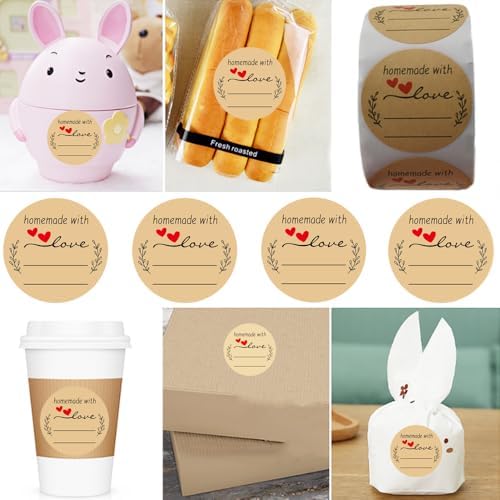 HAHIYO 1.5Inch 500P Round Natural Brown Kraft Stickers - Blank Kraft Labels Stickers Roll with Line to Write On, Homemade with Love Dot Stickers for Jar Canning Labels Price Tags Store Organizing - Image 7