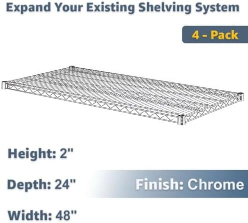 24" x 48" 4 Pack Commercial Wire Shelf Replacement, NSF, Heavy Duty Storage Support for Warehouse - Image 2