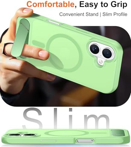Temdan Designed for iPhone 17 Case, [Built-in Invisible Kickstand][Compatible with MagSafe][Military Grade Shockproof] Slim Translucent Matte Phone Case 6.3 inch (Light Green) - Image 6
