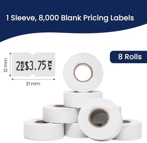 Perco 1 Line Price and Date Guns White Labels - 8 Rolls, 1 Sleeve - Image 3