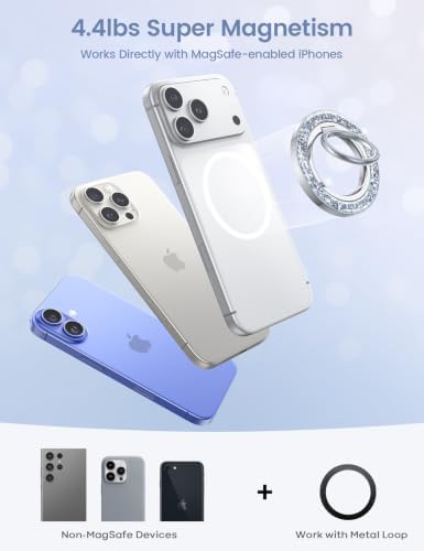 Lamicall Magnetic Phone Ring Grip for MagSafe, Glitter Silver Holder Stand - Image 6
