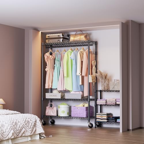 IZEUK Heavy Duty Rolling Garment Rack Wire Clothes Rack for Hanging Clothes (Black, 3 Tier with 1 Rod, 15.7" D x 45.3" W x 75.6" H) - Image 4