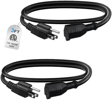 BN-LINK 3ft Indoor Outdoor Extension Cord 16/3 SJTW, 2 Pack, Black, PVC Cable Jacket, 3-Prong, Weather Resistant, Flame Retardant, Suitable for Indoor, Landscaping & Holiday Decorations, 13A ETL by BN-LINK