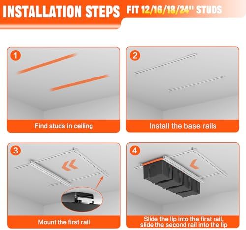 TORACK Garage Ceiling Bin Storage Rack, Overhead Tote Storage Rail System - Image 7