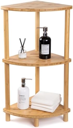 Corner Shower Caddy Stand, Bamboo Shower Organizer Standing with Anti-Slip Feet, Bathroom Corner Shelf,Waterproof & Durable, Space-Saving Design Storage for Kitchen or Living Room by Unknown