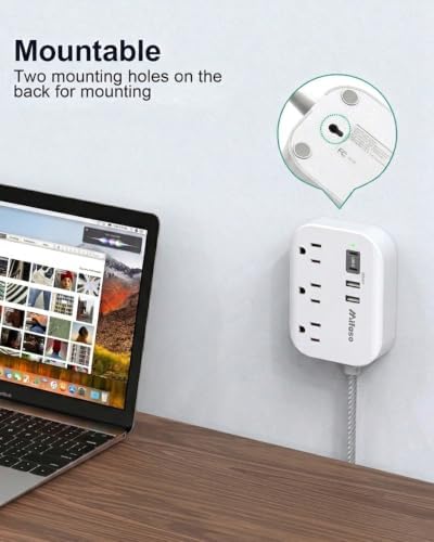 Mifaso Power Strip with USB Ports, 15Ft Flat Extension Cord - Image 3