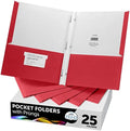 FILE-EZ Two-Pocket Folders with 3-Prong Fasteners, Red Color, 25-Pack, Durable Textured Paper, Matte Finish, Letter Sheet Size (EZ-92558) by FILE-EZ