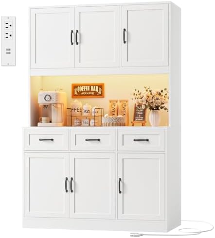 HOSTACK Kitchen Pantry Storage Cabinet, Tall Kitchen Hutch Cabinet, White by HOSTACK